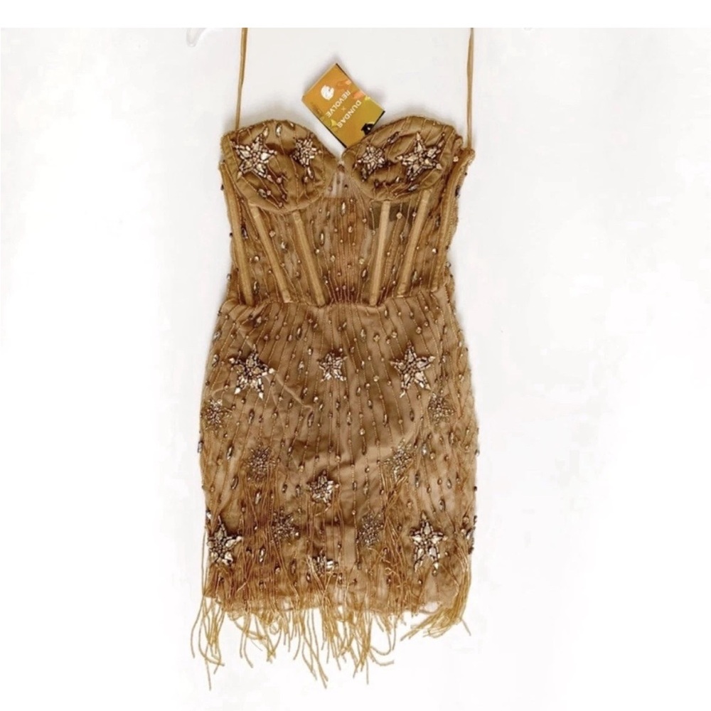 Dundas x Revolve Gold Marilyn Mini Dress sz Small - Picture 5 of 7
